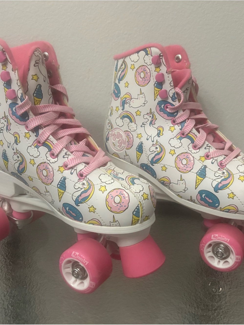 Adjustable Youth/Women's Pink Unicorn & Donut Roller Skates -